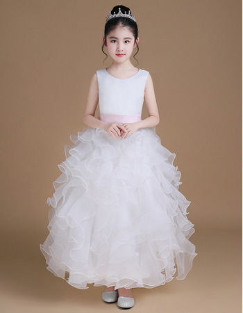 Adorable Ankle Length Ruffle Skirt Flower Girl Dress with Sashes