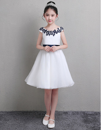 New A-Line Knee Length Satin Flower Girl Dress with Sashes