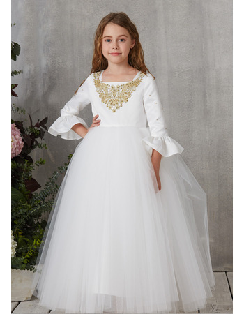 Stunning Floor Length First Communion Dress with Long Sleeves