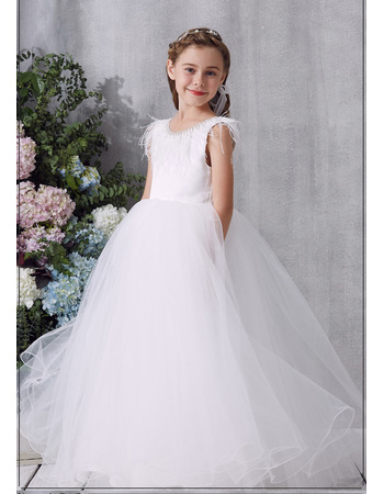 Custom Ball Gown Floor Length Organza Flower Girl / Communion Dress