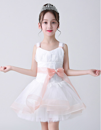 Affordable A-Line Straps Mini/ Short Flower Girl Dress with Sashes