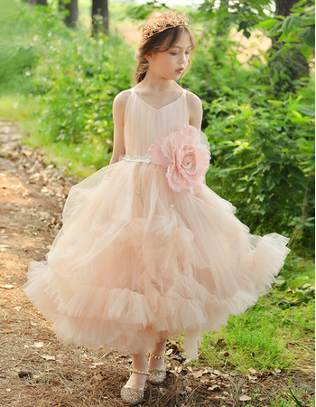 Discount Spaghetti Straps Ankle Length Organza Flower Girl Dress