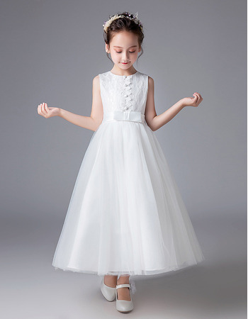 Adorable A-Line Ankle Length Flower Girl/ First Communion Dress