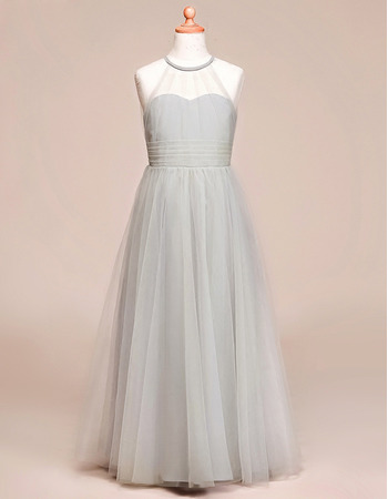 Affordable A-Line Floor Length Satin Tulle Flower Girl Dress