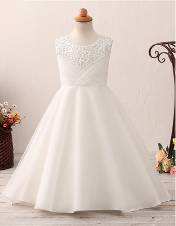 Custom A-Line Sweep Train Satin Flower Girl Dress for Wedding