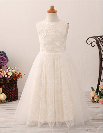 Adorable A-Line Floor Length Lace Flower Girl Dress for Wedding