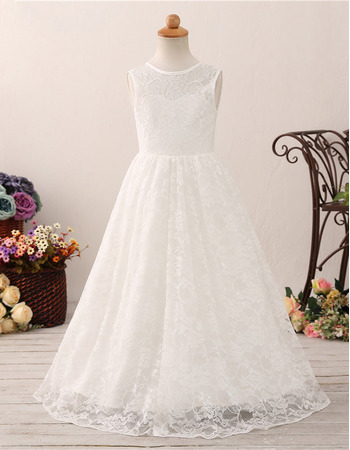 Style A-Line Floor Length Lace Flower Girl Dress for Wedding