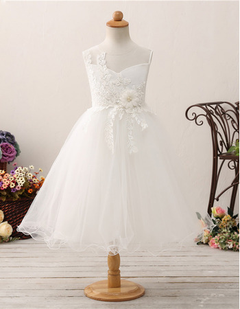 Custom A-Line Tea Length Organza Flower Girl Dress for Wedding