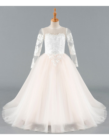 Stunning Ball Gown Floor Length Flower Girl Dress with Long Sleeves