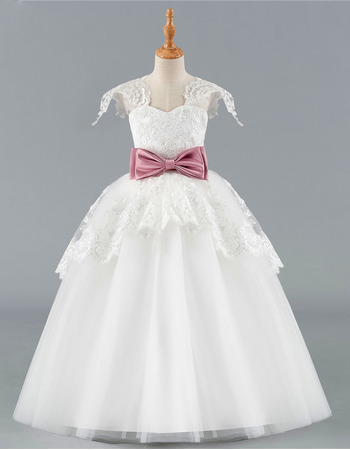 New Ball Gown Floor Length Flower Girl Dress with Belts