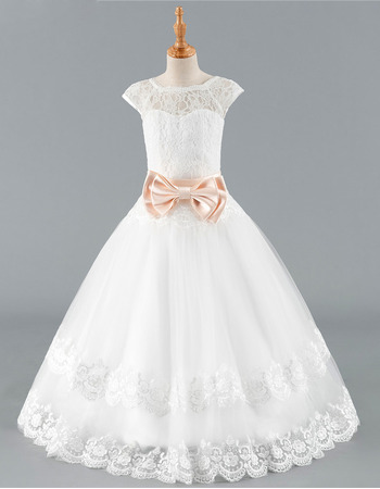 Stunning Ball Gown Floor Length Lace Flower Girl Dress with Belts