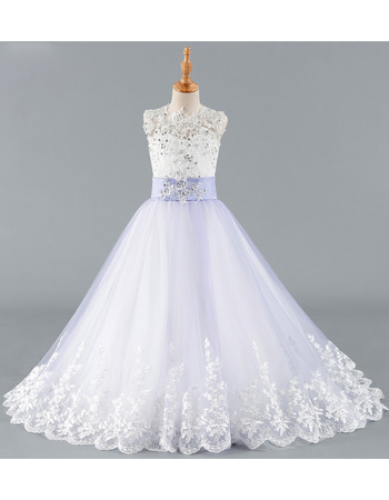 2019 New A-Line Floor Length Organza Flower Girl Dress with Bow
