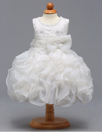 Custom Knee Length Ruffle Skirt Flower Girl Dress for Wedding