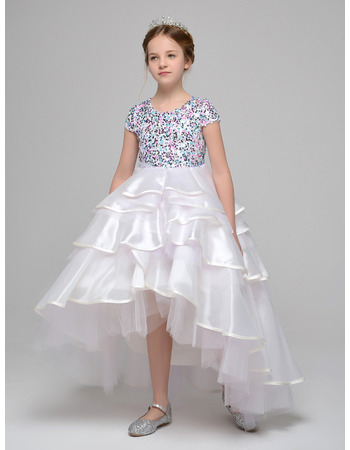 New Style High-Low Asymmetric Beading Little Girls Party Dress