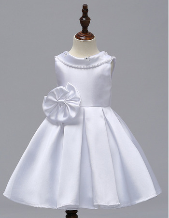 Discount Lapel Mini/ Short Satin Flower Girl Dress for Wedding