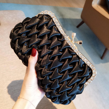 Silk Pleated Black Evening Handbags/ Purses/ Clutches