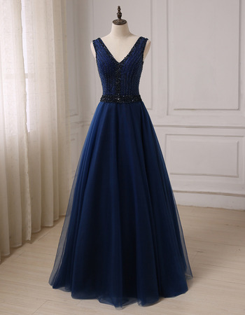 Affordable A-Line V-Neck Floor Length Prom/ Party/ Formal Dress