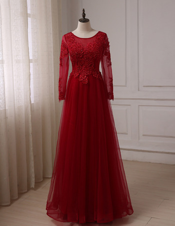 Elegant Floor Length Prom/ Party/ Formal Dress with Long Sleeves