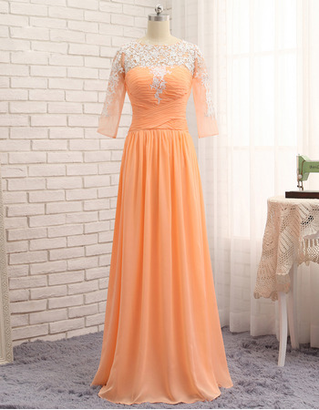 Custom Floor Length Chiffon Prom/ Formal Dress with 3/4 Long Sleeves