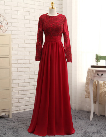 New Style Floor Length Satin Prom Dress with Long Sleeves