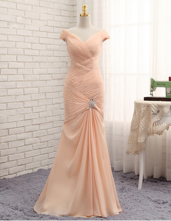 Custom Mermaid V-Neck Floor Length Chiffon Pleated Prom Dress