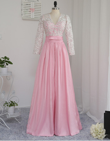 Discount V-Neck Floor Length Prom/ Formal Dress with Long Sleeves