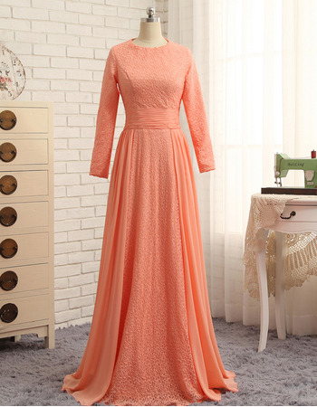 Custom Floor Length Chiffon Prom/ Formal Dress with Long Sleeves