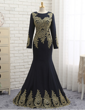 Sexy Mermaid Floor Length Black Prom/ Formal Dress with Long Sleeves