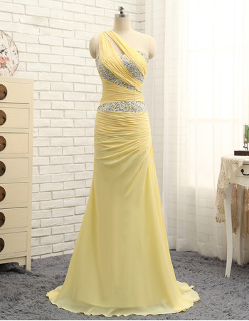 Elegant One Shoulder Floor Length Chiffon Prom/ Formal Dress