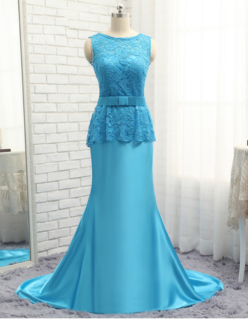 Custom A-Line Floor Length Lace Satin Prom/ Formal/ Party Dress
