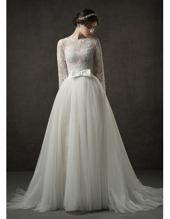 Custom Long Sleeves Long Lace Wedding Dress with Detachable Skirt