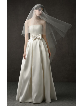 New Style A-Line Strapless Floor Length Satin Wedding Dresses