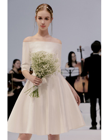 New Style Off-the-shoulder Knee Length Wedding Dress with Sleeves