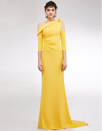 Custom One Shoulder Floor Length Evening Dress with 3/4 Long Sleeves