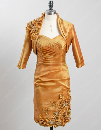 Elegant Column Short Taffeta Mother Dress with Jackets for Wedding