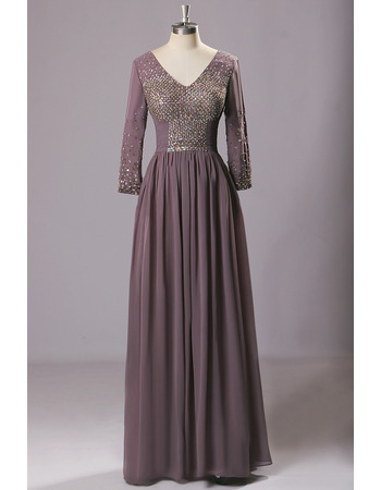 New Long Chiffon Mother Dress with Long Sleeves for Wedding