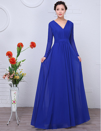 Custom Floor Length Chiffon Mother Wedding Dress with Long Sleeves