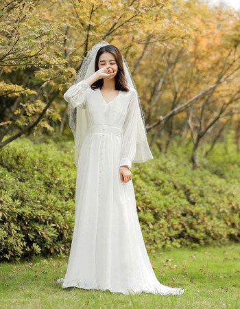 New Style Long Sleeves Long Chiffon Reception Wedding Dresses