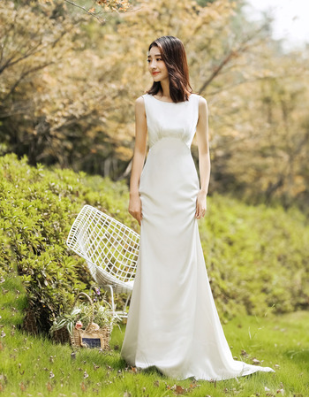 Discount Sheath Sleeveless Floor Length Satin Reception Wedding Dress