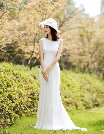 Elegant Sheath Sleeveless Floor Length Chiffon Reception Wedding Dress