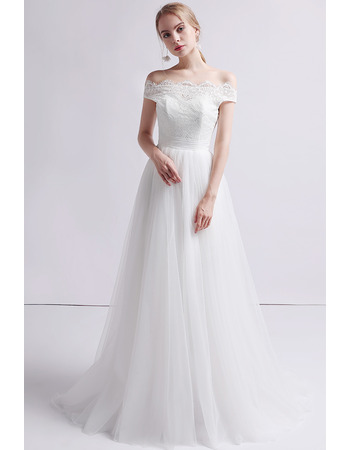 Custom A-Line Off-the-shoulder Floor Length Organza Wedding Dress