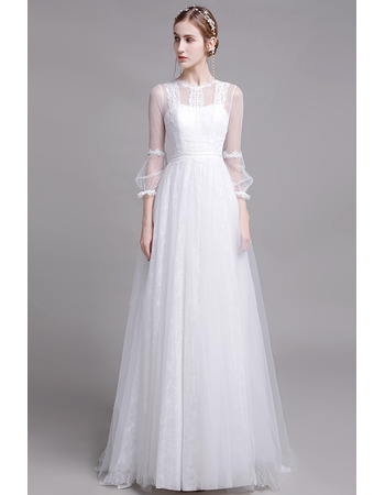 Discount Floor Length Organza Lace Bridal Dress with Long Sleeves