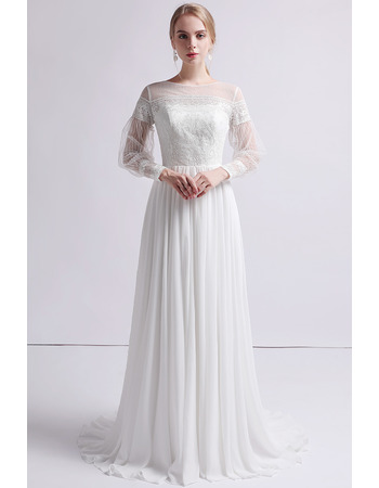 Vintage Long Chiffon Organza Wedding Dress with Long Sleeves