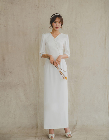 New Column Ankle Length Satin Bridal Dress with Half Sleeves