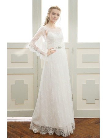 Custom Elegant Floor Length Lace Wedding Dress with Cap Sleeves