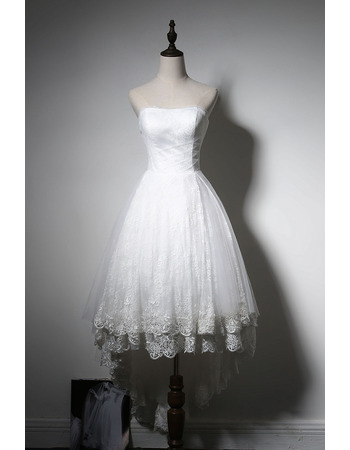 Style A-Line Strapless High-Low Short Lace Wedding Dress