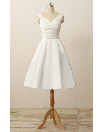 2022 New A-Line V-Neck Sleeveless Knee Length Satin Wedding Dress
