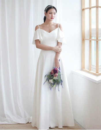 New Sweetheart Long Satin Wedding Dress with Spaghetti Straps