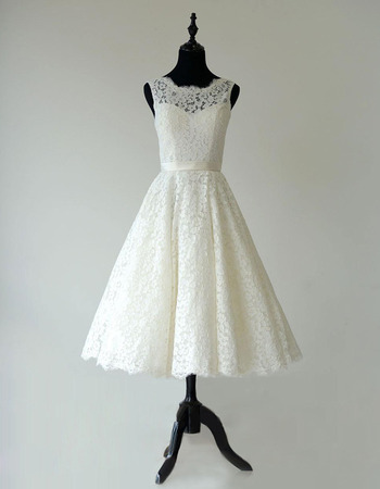 2022 New Style A-Line Sleeveless Knee Length Lace Wedding Dress