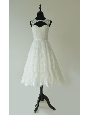 Custom A-Line Sweetheart Sleeveless Knee Length Lace Bridal Dress